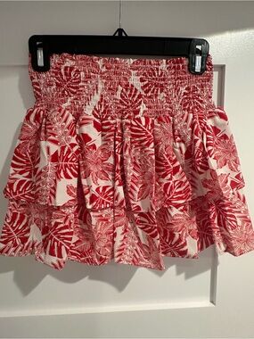 Tiered Red Floral Print Smocked Mini Skirt